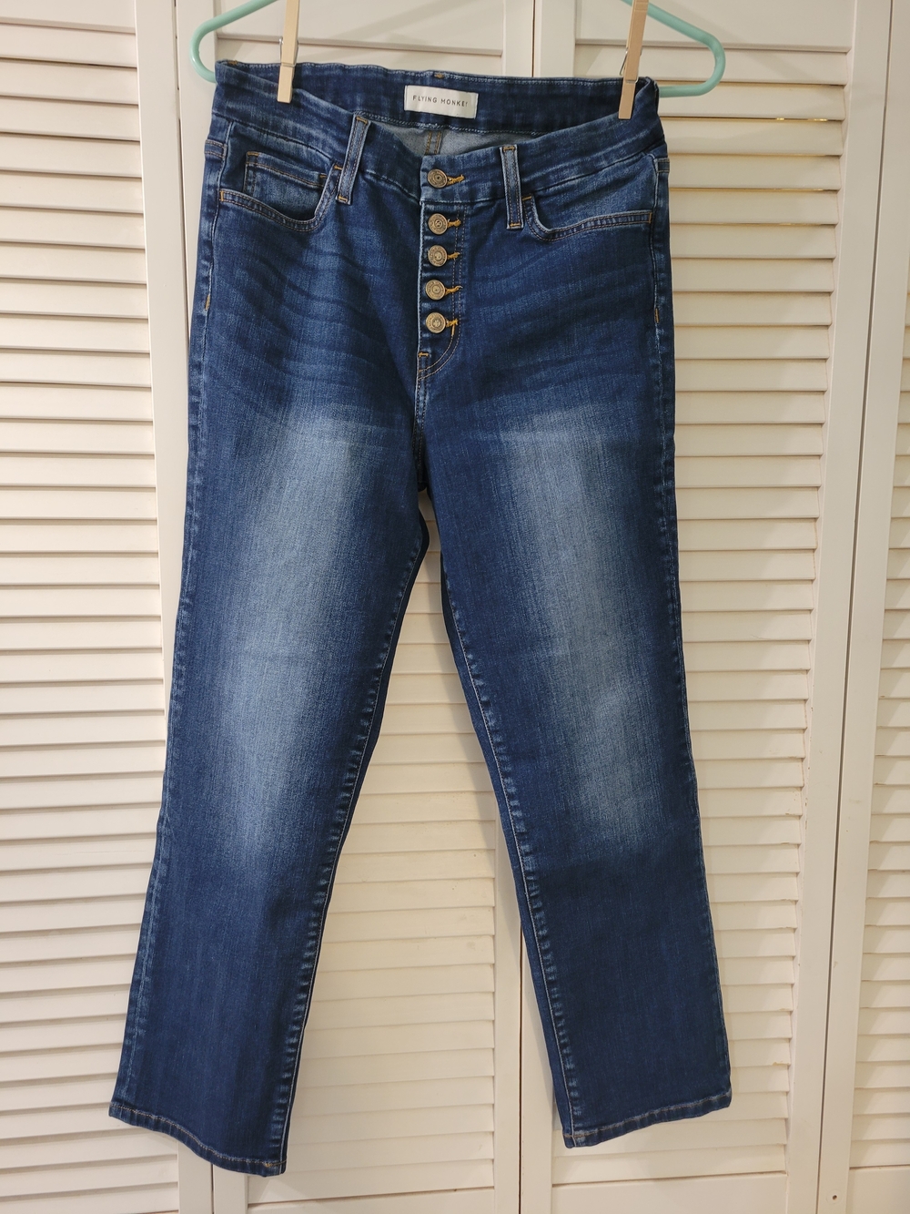 Flying Monkey Straight Leg Button-Fly Jeans - Dark Blue Wash
